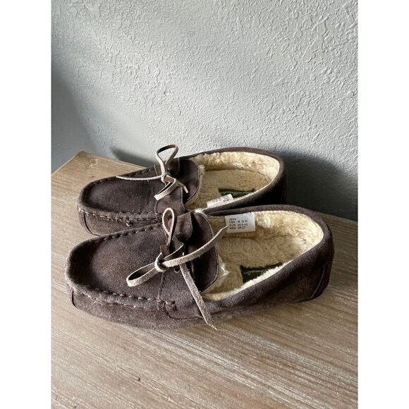 EDDIE BAUER MENS HOUSE SLIPPERS JESS HARD BOTTON BROWN SIZE 8-9 slip on SHOES - Picture 1 of 7